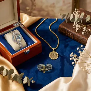 Exquisite 3-Piece Jewelry Set for Women Includes Fashionable Watch Angelic Vintage Ring & Character-Carved  Perfect Valentine's Day Gift Gold Plated Pendant Cuban  Figaro Chain religious necklace trendy personality trend design cubic zirconia