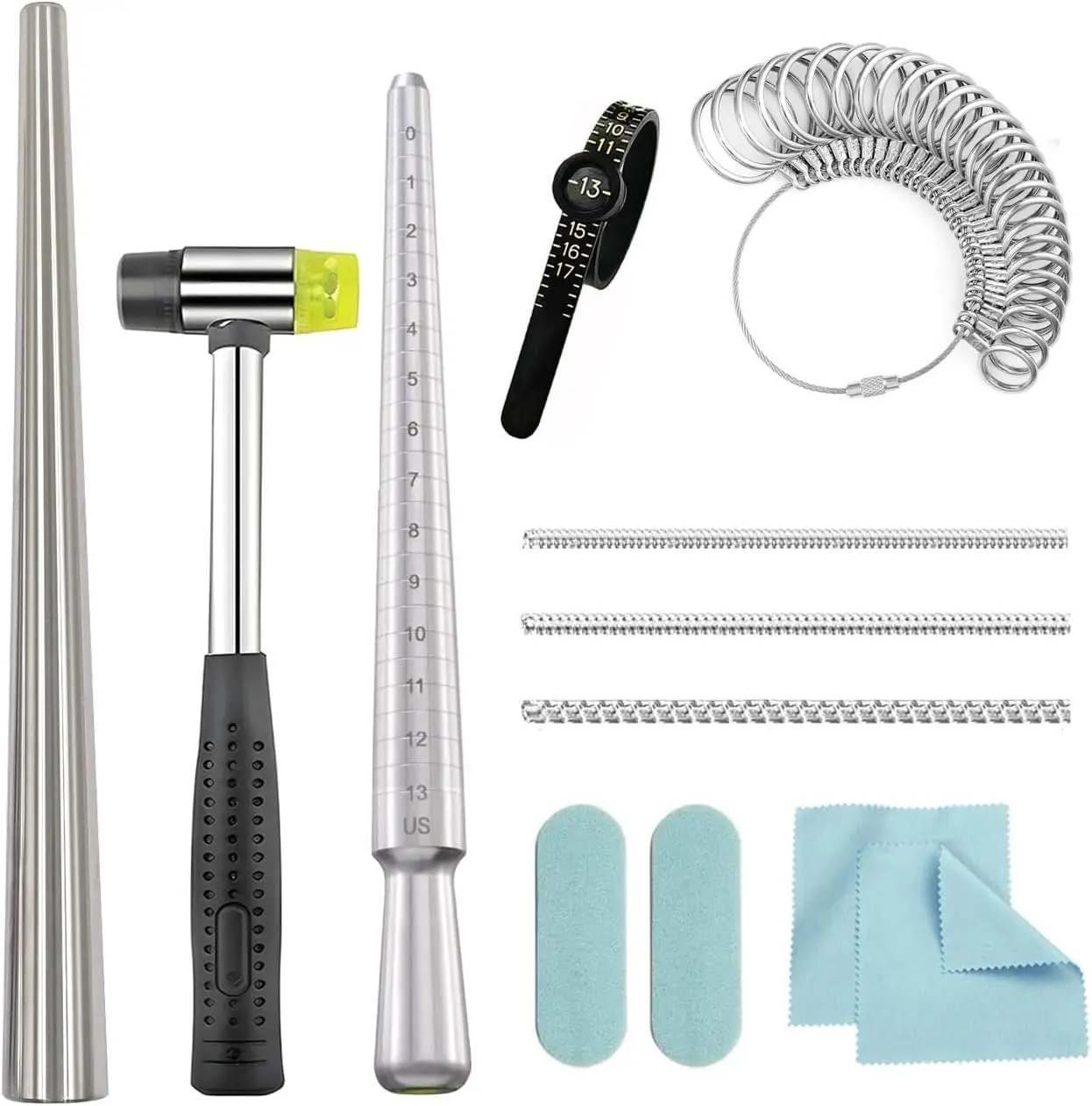 Ring Sizer Measuring Tool Ring Mandrel Metal Ring Sizing Kit Ring Size Measurer Ring Shaper to Fix Bent Rings Reshaper Tool Women Mens Ring Sizers Fixer Repair Kit  Mandrel and Mallet