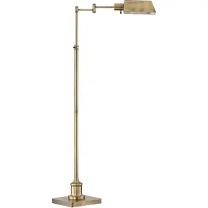 Regency Hill Jenson Traditional Farmhouse Metal Adjustable Pharmacy Floor Lamp Swing Arm 54" Tall Aged Brass Metal Shade Standing Pole Light for Living Room Reading House Bedroom Home Office