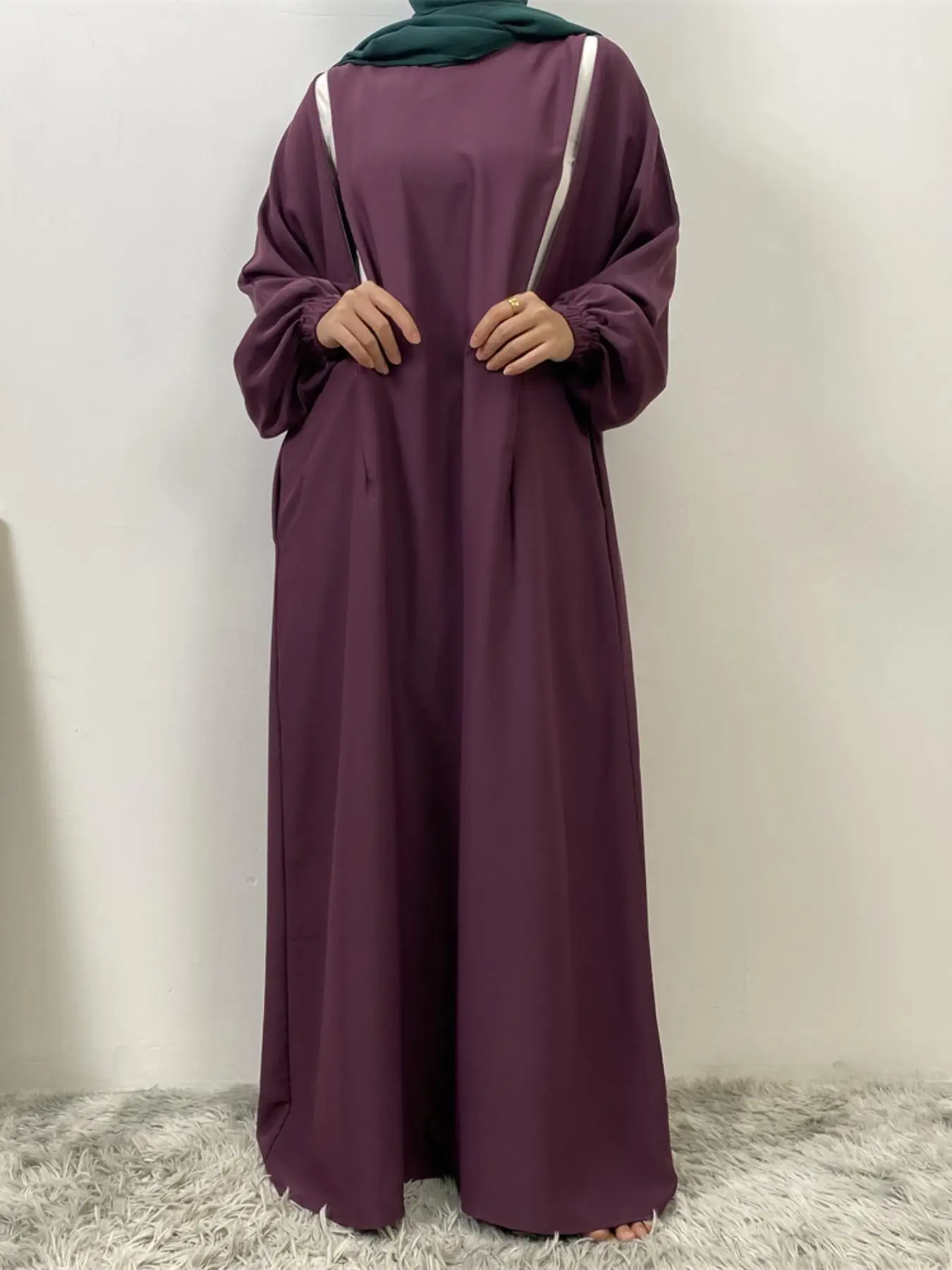 Women's Solid Zip Up Dress without Hijab, Modest Fashion Long Sleeve Round Neck Dress for Daily Wear, Ladies Clothes for All Seasons