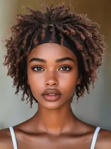 Short Dreadlock Headband Wig, Afro Curly Twist Wig, Short Faux Locs Wig, Boho Locs, Braided Wig, Ombre Afro Twist Synthetic Wig for Women and Men