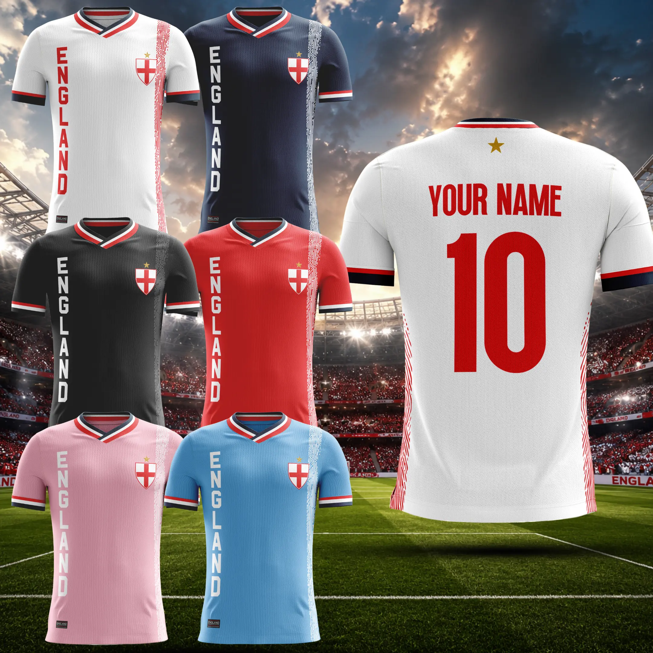 England Inspired Personalized Soccer Jersey – Custom Name & Number Football Shirt