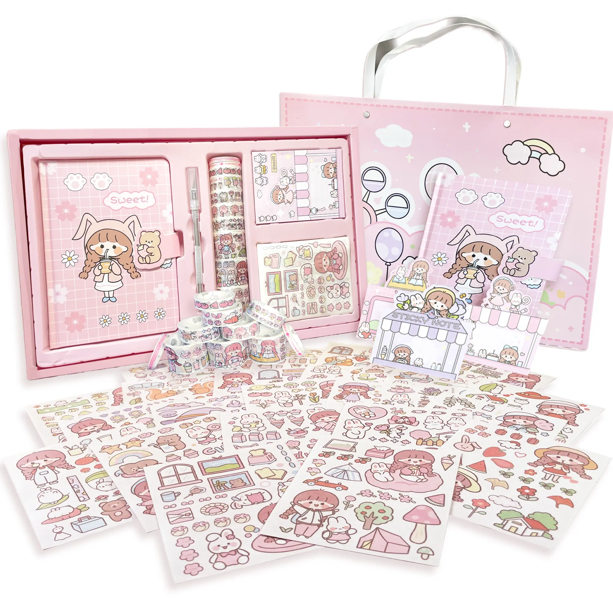 Cute Hardcover Notebook Stationery Set School Supplies Scrapbook Journal Birthday Gift Holiday Stickers bulletjournal