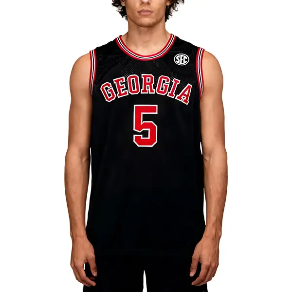 Men's Anthony Edwards #5 Georgia College Black Polyester V-Neck Basketball Jersey - Mesh Ventilated, Breathable, Quick Dry, Large Fit, Embroidered Detail, Retro, Stretch, Sporty Chic, S-XXL Plus & Standard Sizes, Male Outdoor Sportswear, Halloween Gift