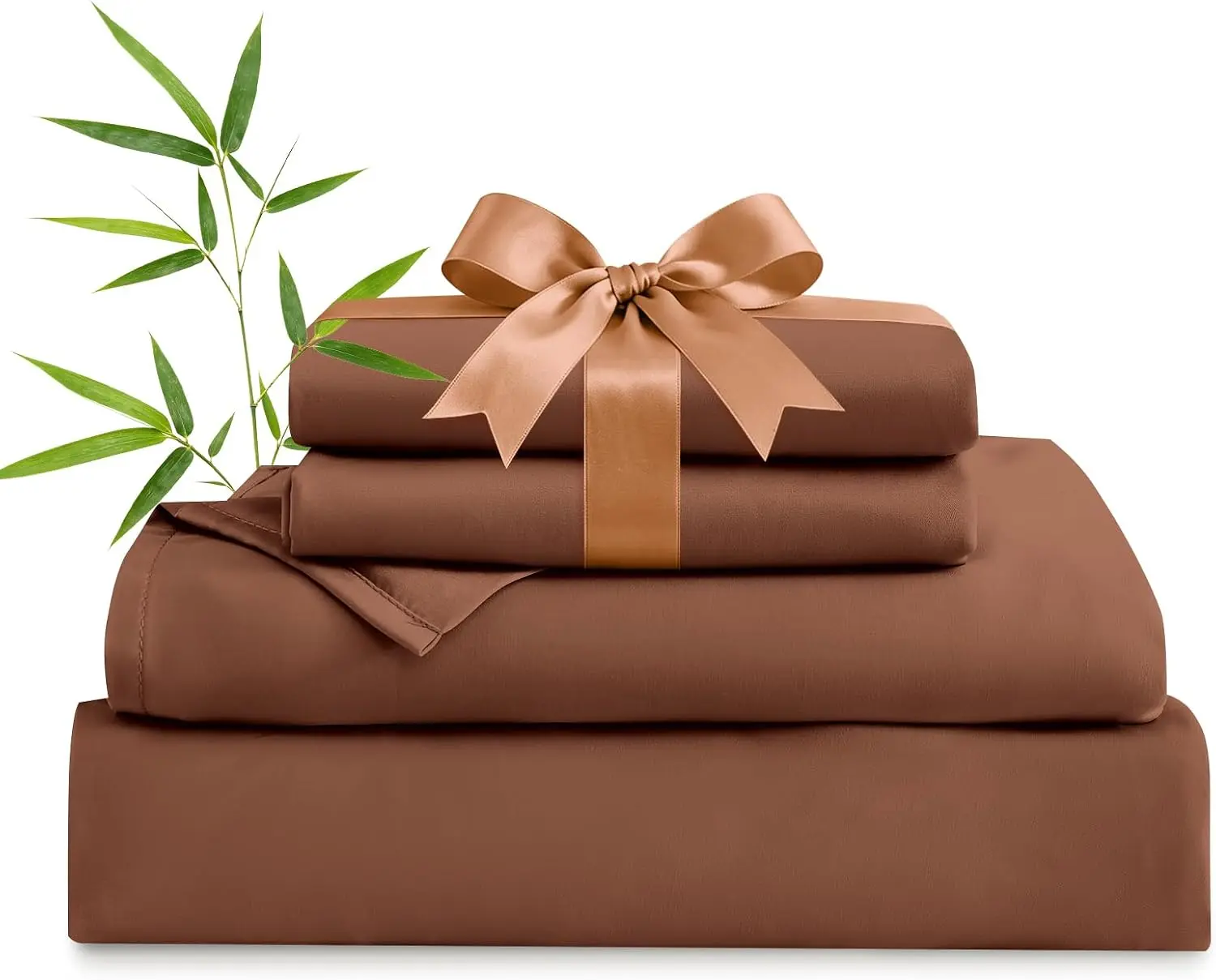 Full Size Sheet Set, Rayon Derived from Bamboo, Breathable Cooling Sheets, Soft Full Size Bed Set, Deep Up to 16", Hotel Luxury Bedding Sheets, Brown