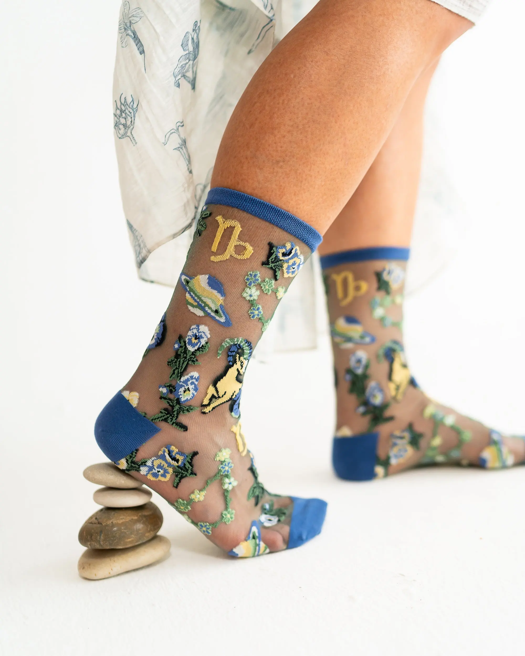 Capricorn Zodiac Shimmer Sheer Crew Sock