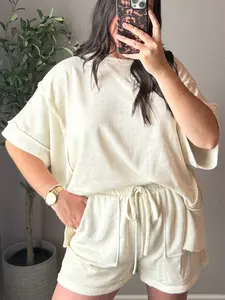 Callie Set - Cream Color Short Sleeve Top and Drawstring Shorts