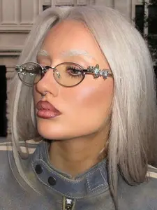 Women's Elegant Rhinestone Decorated Oval Frame Eyeglasses, Trendy Casual Eyeglasses for Everyday Use, Fashion Accessories for Outdoor Activities, Fashionable Frames Glasses, Stylish Trendy Eyewear