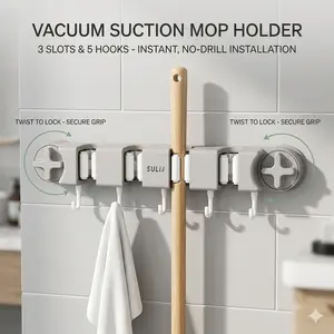 Strong Suction Cup Hooks Set,  Reusable No Drilling Adhesive-Free, Waterproof Home Essentials, Ideal for Shower Bathroom Kitchen, Wood Door Glass Door Mirror Tile, Perfect for hanging mops, brooms, bath sponges, and window scrapers.