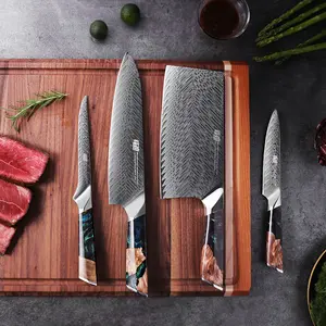 FINDKING Nebula Series 1pc Kitchen Knife, Multipurpose Japanese Chef Knife, 10Cr15CoMov Damascus Steel Blade, Resin and Figured Sycamore wood Handle, Full Tang, Gyuto Cleaver Boning Utility Knife, Blue, for Fruit Vegetable and Meat