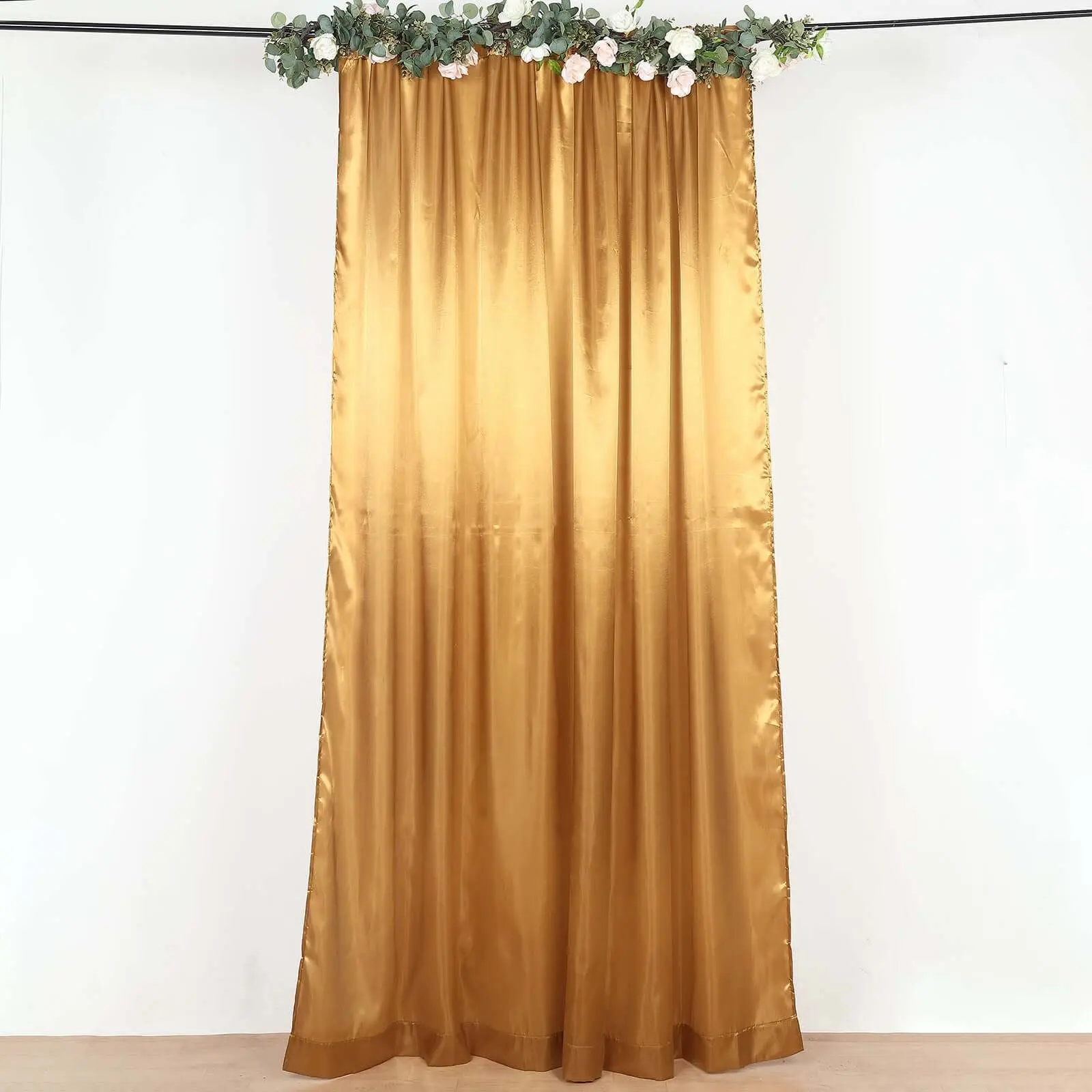 8ftx10ft Solid Gold Satin Event Curtain Drapes, Backdrop Panel for Weddings, Festive Parties, Home Decor