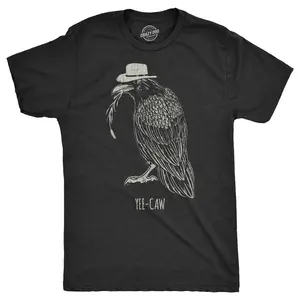 Mens Yee Caw T Shirt Funny Southern Crow Raven Joke Tee for Guys Mens Funny T Shirts Cool Vintage Fashion T-Shirt Gift Classic Menswear Sarcastic Apparel for Men Funny Animal Short Sleeve Novelty Tees for Guys Black -