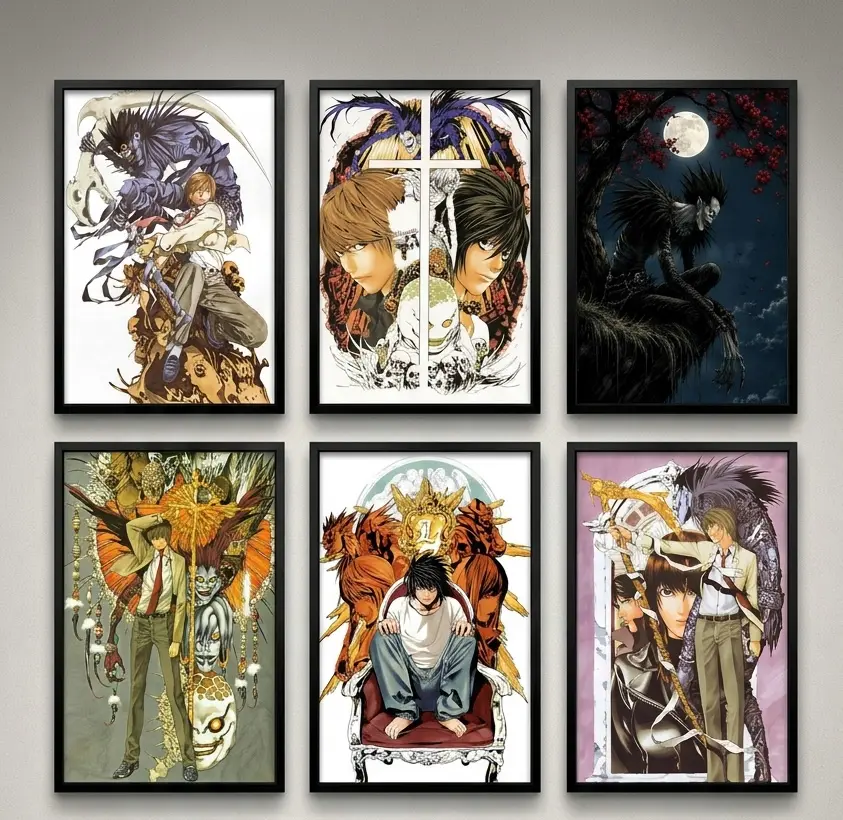 Death Note Anime Poster Wall Art poster, Light Yagami L Ryuk Canvas Print, Eco-Friendly Material, High Quality Decor, Framed Poster, Black Frame / Canvas Wrap / Unframed Poster Option, Otaku Gift Idea