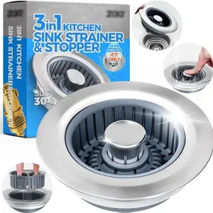 Sink Drain Strainer - Sink Stopper Kitchen Drain, 3 in 1 Kitchen Sink Drain Strainer with Anti-Clogging Basket, Kitchen Gadgets Clearance Sink Accessories, Fit US Standard 3-1/2'' Sink Hole