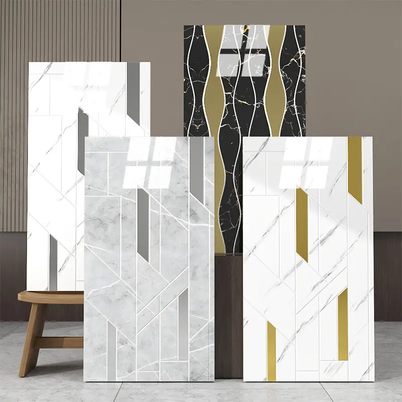 PVC Self-Adhesive Faux Marble Wall Panels with Gold Trim - 20/40-Pack Easy-Remove Peelable Waterproof Tiles Stickers, No Tools Needed Contemporary Home Decor for Kitchen, Bathroom