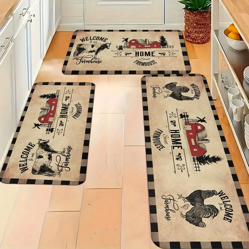 2pcs/3pcs, Home Kitchen Floor Mat Set, Daily Kitchen Mat Set 2pcs - Farm Cow Pattern Kitchen Decoration, Soft, Absorbent, Non-slip,, Machine Washable, Very Suitable for Kitchen, Family Office, Laundry Room, Bathroom - Eternal Home Decor