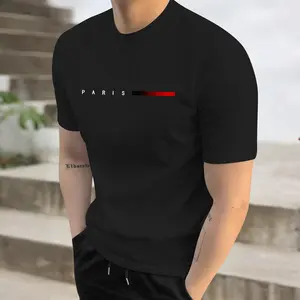 Men's summer light and thin Paris letter print short-sleeved T-shirt fashion daily leisure vacation sports travel send boyfriend or husband commute work fishing basketball camping fitness holiday wear men's clothing Streetwear Casual Round Neck Tshirt