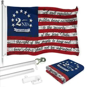 G128 Combo Pack: 6 Ft Tangle Free Aluminum Spinning Flagpole (Silver) & 2nd Amendment American Flag 3x5 Ft, LiteWeave Pro Series Printed 150D Polyester | Pole with Flag Included
