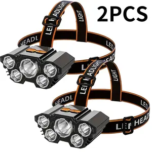 5-LED Rechargeable Headlamps, 150m Beam USB Headlightwith 4 Modes, Adjustable Headband for Fishing Running &Emergency