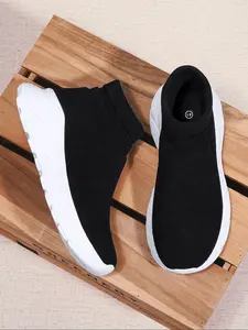 Women's Solid Color Slip on High Top Sneakers, Casual Comfortable Sports Running Shoes, Female All-match Round Toe Shoes for Daily Wear, Athletic Workout Sneakers
