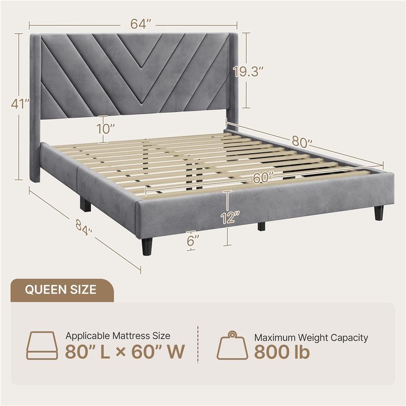 【Valentine Gift】Yaheetech Upholstered Bed Frame Full/Queen with Wooden Slat Support, No Box Spring Needed, Durable Construction, Easy Assembly Diamond Tufted Headboard