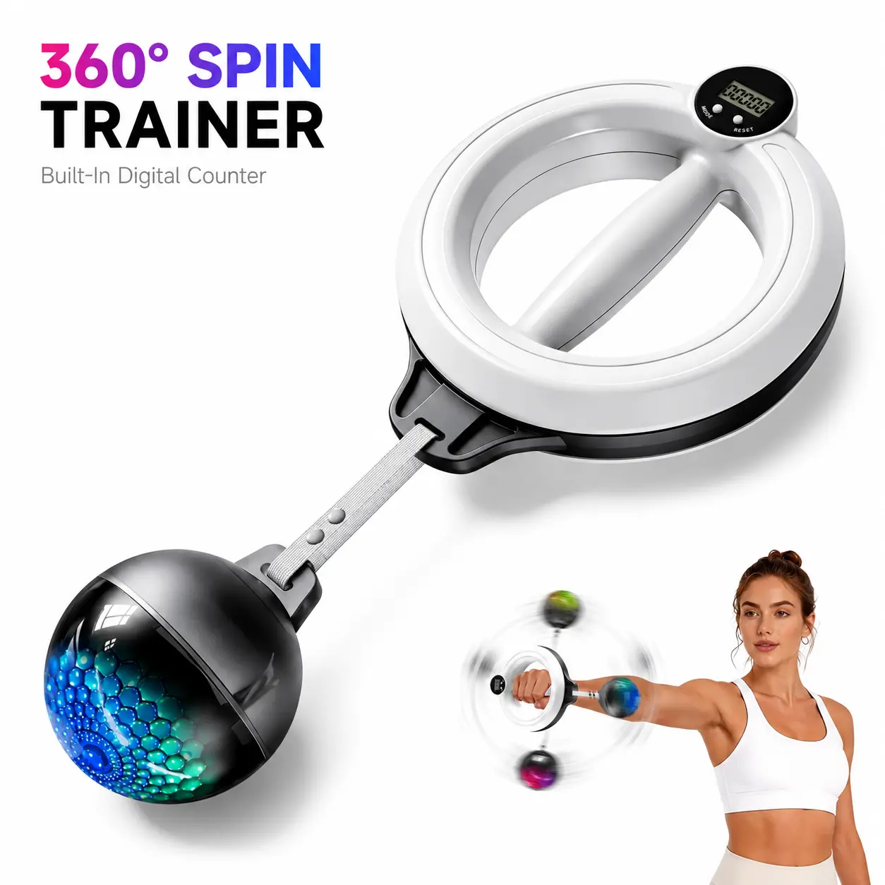2026 New Upgrade 360 Degree Rotating Hand Crank Arm Strength Trainer with Smart LED Counter, Adjustable Weighted Hoop Grip Strengthener for Adults Men Women, Portable Home Gym Upper Body Workout Gear Targeting Forearms Arms Shoulders Chest Waist
