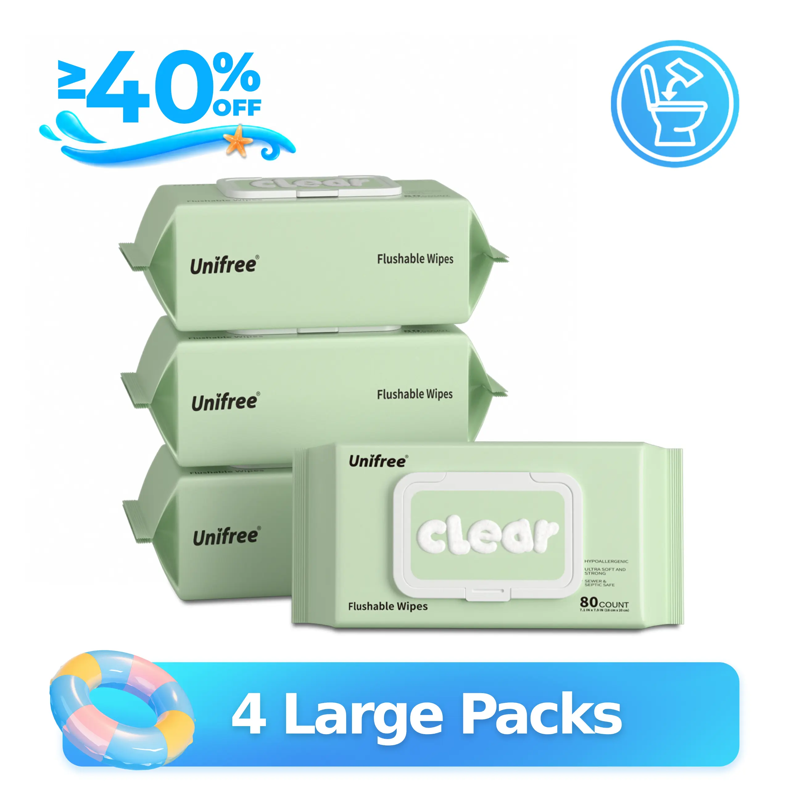4 Large Packs (320 Wipes Total)