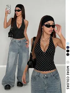 Women's Y2K Urban Street Style Halter Top, Polka Dot Backless Tank, Party & Casual Chic Wear, Fall Fashion, Womenswear