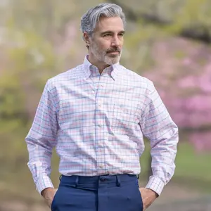 Brooks Brothers  X MagnaReady Stretch Long Sleeve Pink Plaid Button-Down Collar with Magnetic Closures