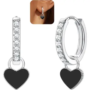 CASSIECA Women's Hypoallergenic Silver Lightweight Set, Dainty Heart Zirconia Huggie Hoop Earrings, Sparkling Zirconia CZ Charm Drop Dangle Earrings for Daily Female Wear SummerVibes