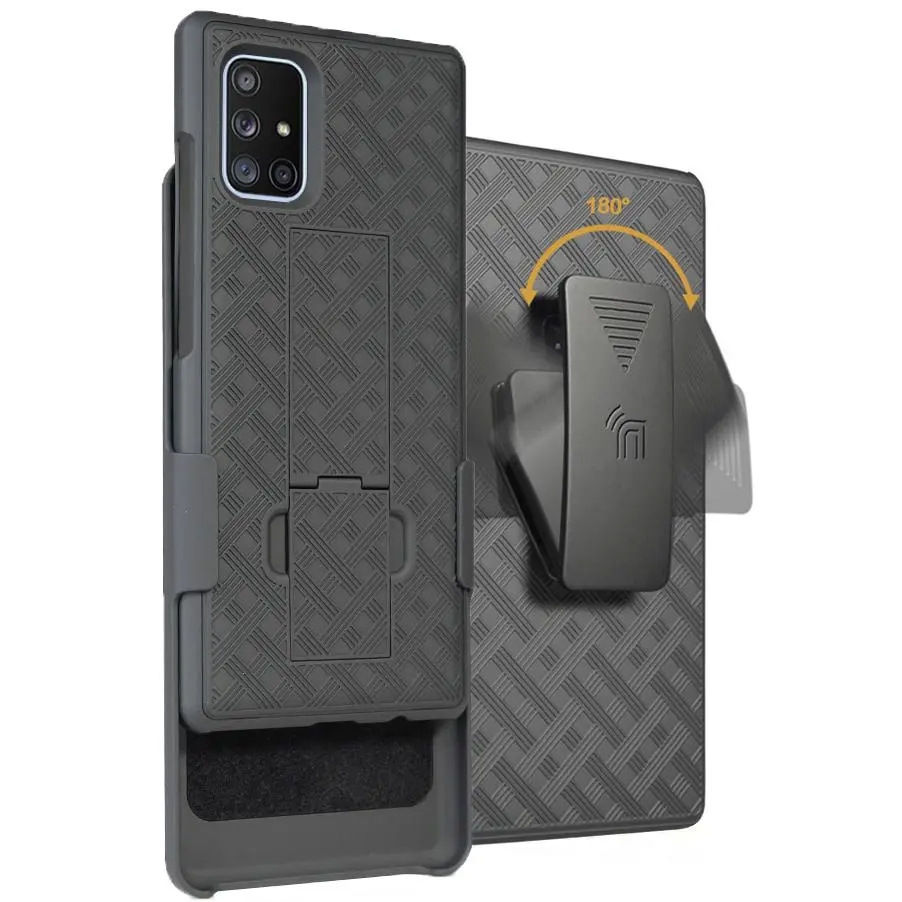 Case with Clip for Galaxy A71 5G, Nakedcellphone [Black Tread] Kickstand Cover with [Rotating/Ratchet] Belt Hip Holster Combo for Samsung Galaxy A71 5G Phone (SM-A716)