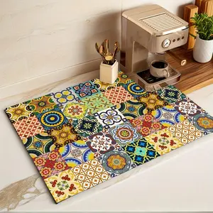 1pc Bohemian Style Floral Printed Countertop Mat, Suitable for Surfaces, Quick-Drying Rubber Non-Slip Protective Mat, Ideal for Coffee Bars, Home Accessories, Stylish Non-Slip And Scratch-Resistant, Perfect for Dining Table Parties, Stoves