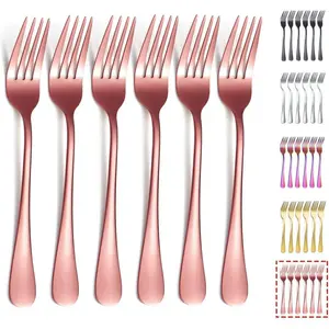 Rose  Dinner Fork 6 count, Stainless Steel 8.17 Inch Forks Rose  Titanium  Silverware, Copper Forks Set of 6