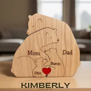 Personalized Wooden Bear Family Puzzle, Mothers Day Gift, Unique Family Ornament, For Family Of 2-10, Wood Decor, Thoughtful Present For Mum