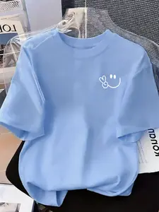 Women's Creative Iron-On Print Geometric Comfortable Casual Fit Slight Stretch T-Shirt, Stylish Daily Wear, Perfect for All Seasons