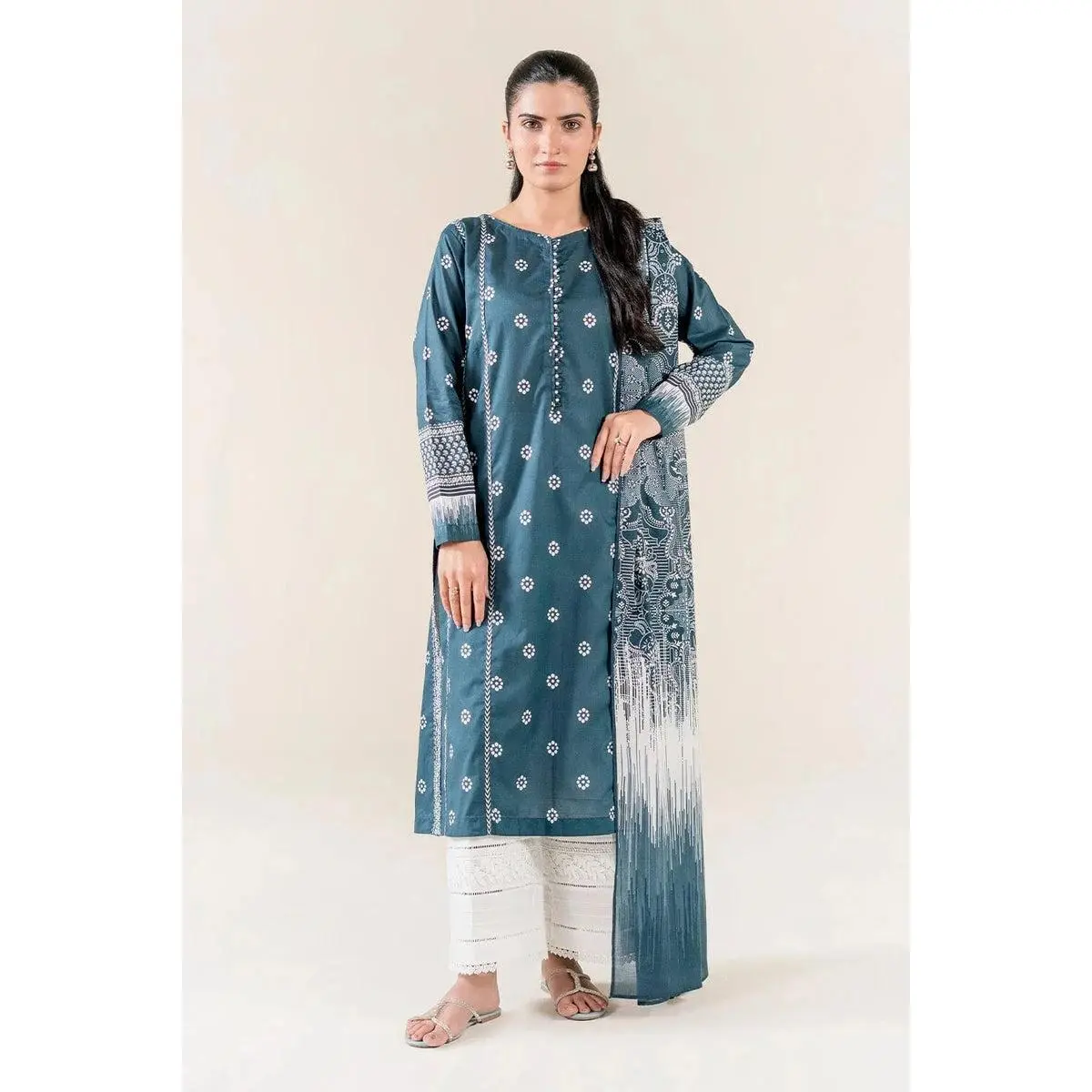 Stitched Printed Lawn 2-Piece Suit for Women, Breathable Shirt and Dupatta for Effortless Elegance, Lady, Clothes