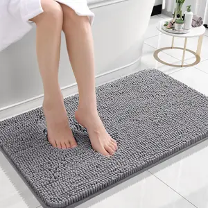 Bathroom rug, 24x16cm, made of ultra-soft, absorbent chenille with a rubber backing. Quick-drying, machine washable. Suitable for bathroom floors, bathtubs, and shower rooms. Home decor accessories. Gray.