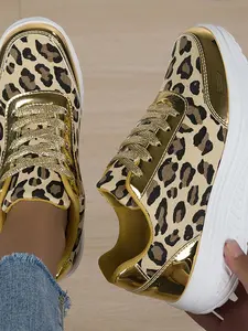 Women's Leopard Print Chunky Heel Shoes, Street Style Sexy Fashion, Versatile Casual Sports Sneakers, Trainer, Comfortable and Stylish
