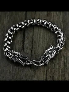 New Fashion Versatile Thai Dual Dragon Head Hand Chain, Men's Trendy Thick Dragon Scale Lucky Twelve Zodiac Dragon Bracelet