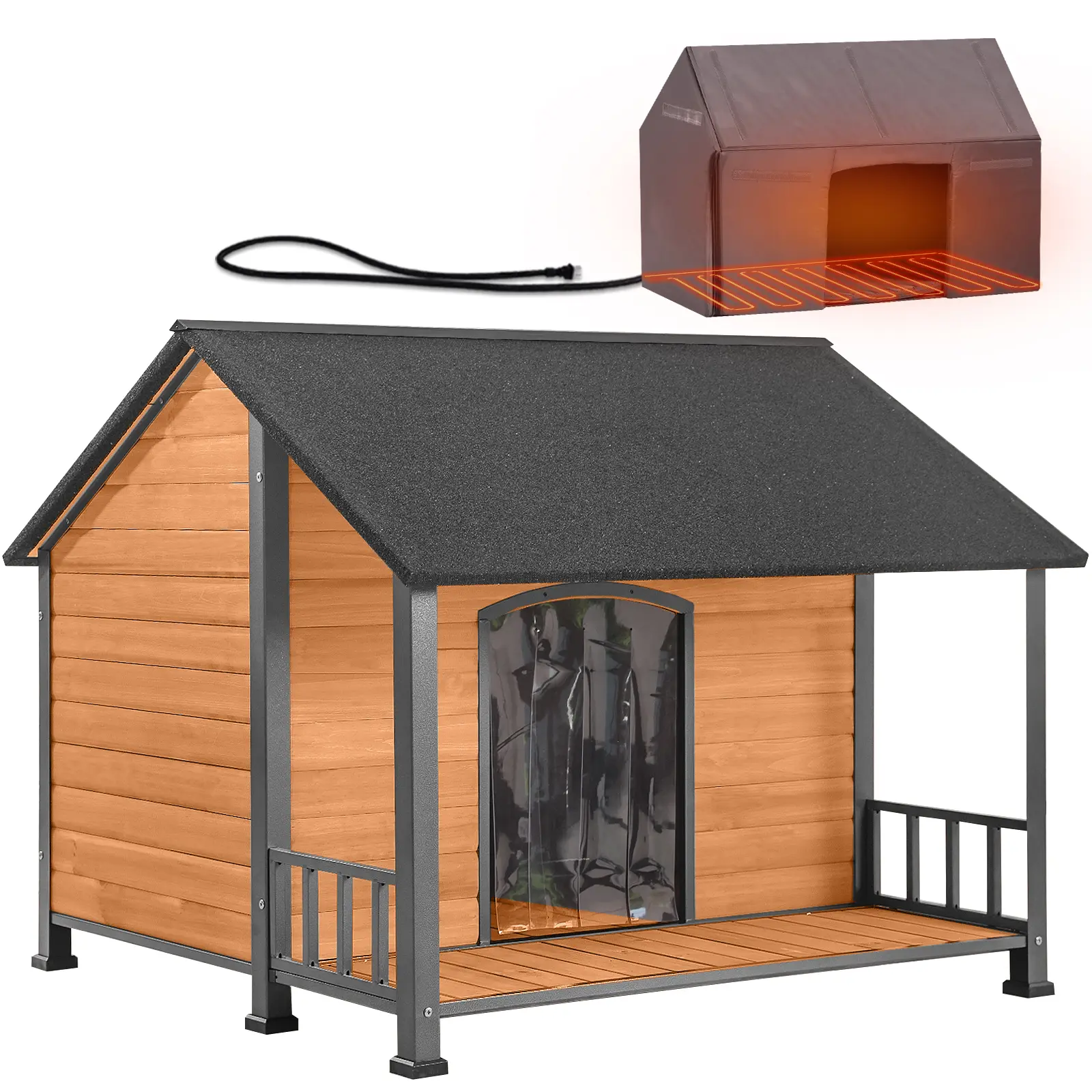 Aivituvin-7010-M-HP Insulated Enclosed Outdoor Heated Dog Shelter - 44.5 inches L, Detachable Heated Pad with Automatic Thermostat for Large Dogs, Offers Warmth