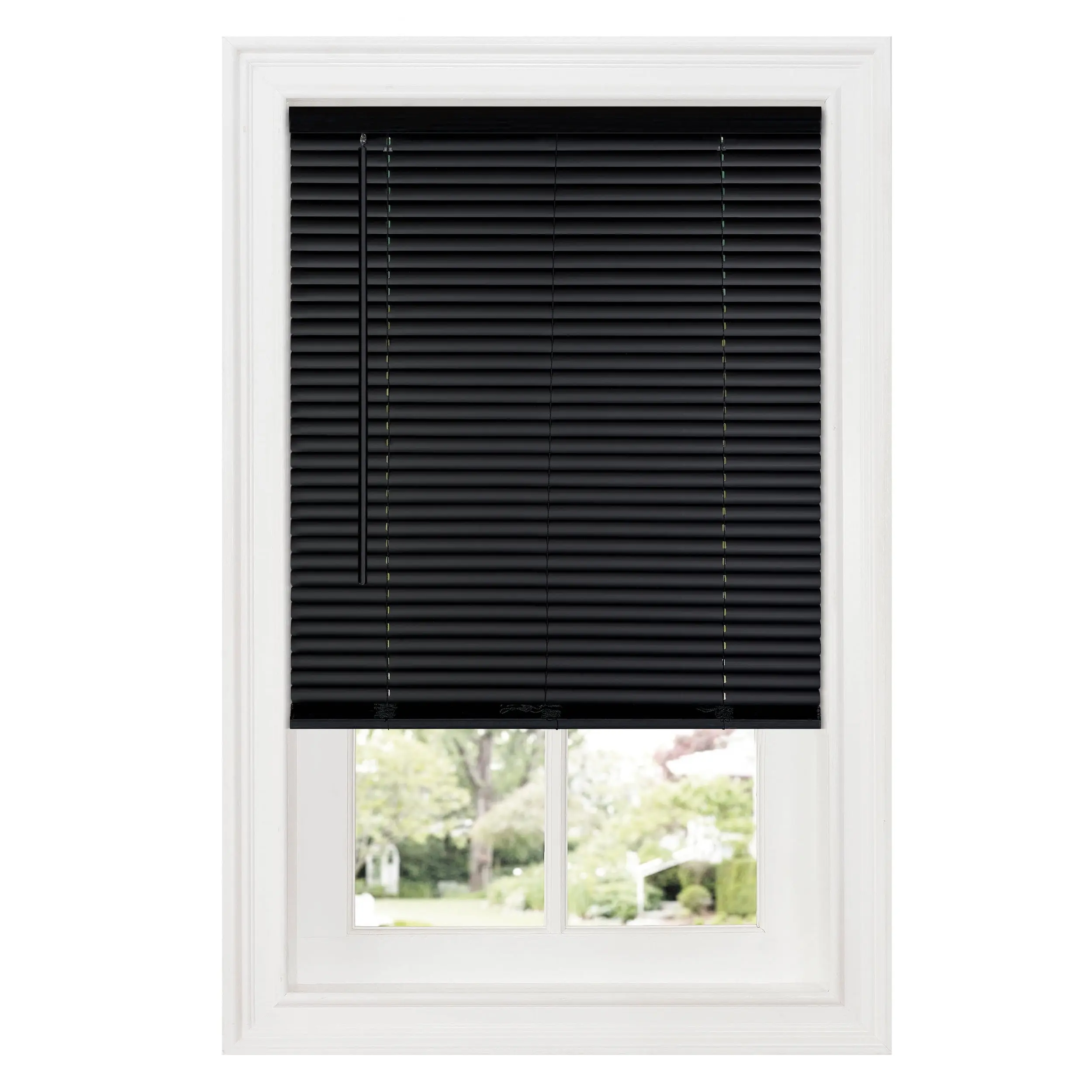 Achim DSG229BK06 GII Deluxe Sundown Cordless PVC Room Darkening Mini Blind - 1 in. Slats, 29x64 in., Black, Fashion Headrail, Hidden Brackets, Modern, Tilt Wand, Privacy Focus, Child Safe