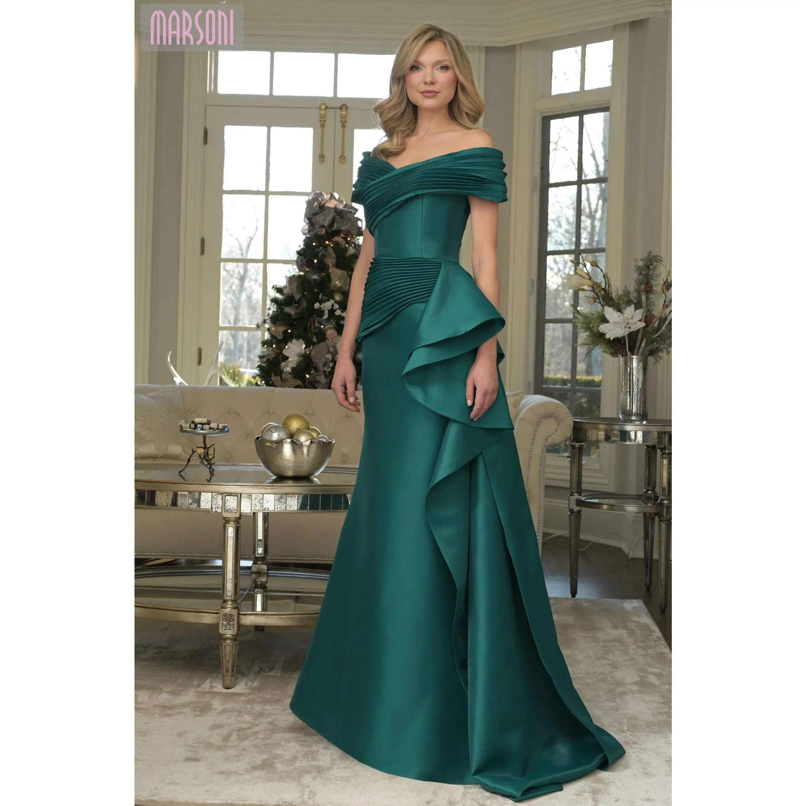 Marsoni by Colors -MV1354 Off Shoulder Ruffle Mermaid Gown