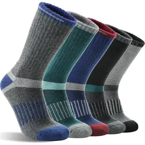 5 Pairs Merino Wool Hiking Socks for Men & Women, Cushioned Thermal Crew with Compression & Mesh for Winter Outdoors, Birthday