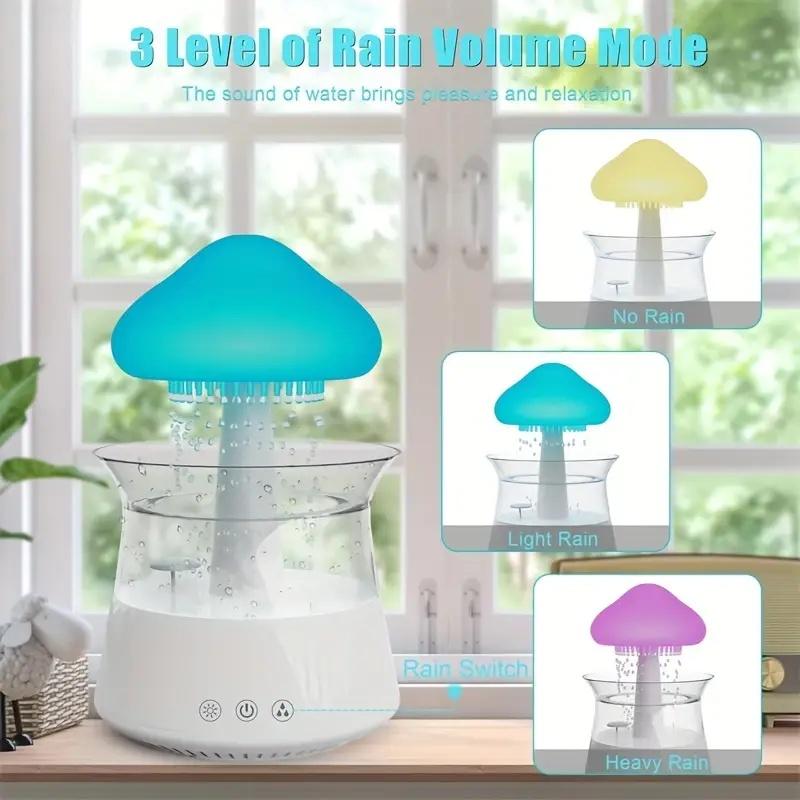 Diffuserlove Cloud Humidifier, raindrop diffuser, essential oil diffuser, humidifier with remote control waterfall light, mushroom humidifier, rain sound white noise humidifier, suitable for bedroom office desk air humidifier