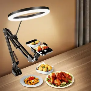 LED Ring Light with Flexible Arm Phone Holder Stand USB Powered Desk Mount Boom for Video Recording Live Streaming and Reading