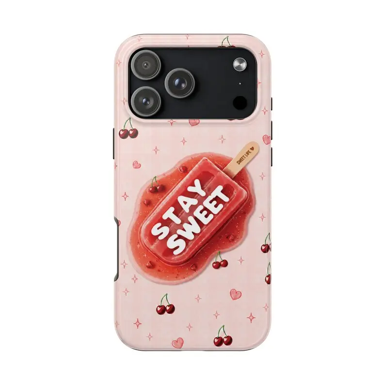 Stay Sweet Cherry Phone Case – Cute Coquette Aesthetic Cover with Red Cherries, Bows, Hearts, Girly Cottagecore Pattern, Kawaii Fruit Design, Feminine Soft Girl Vibes, Gift for Her, Compatible with iPhone 17 Pro Max Air 16 15 14 13 12 11 Plus Mini
