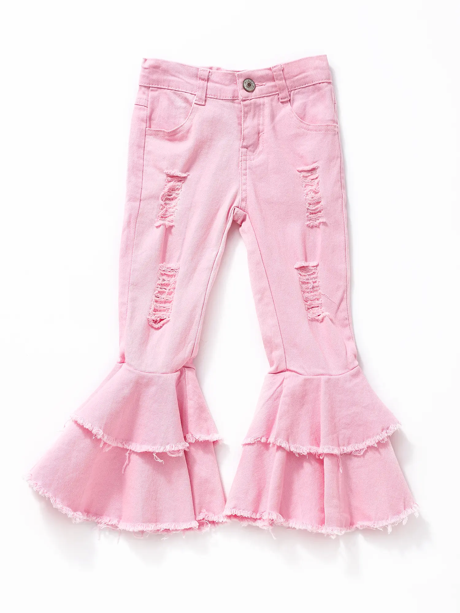 Girls' Light Pink Washed Stretchy Full-Length Bellbottoms, Your Cute Jeans for Cute Jean Outfits, 7-8T, 8-9T