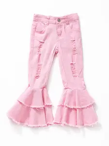 Light Pink Print Denim Stretchy bottoms Girls jeans