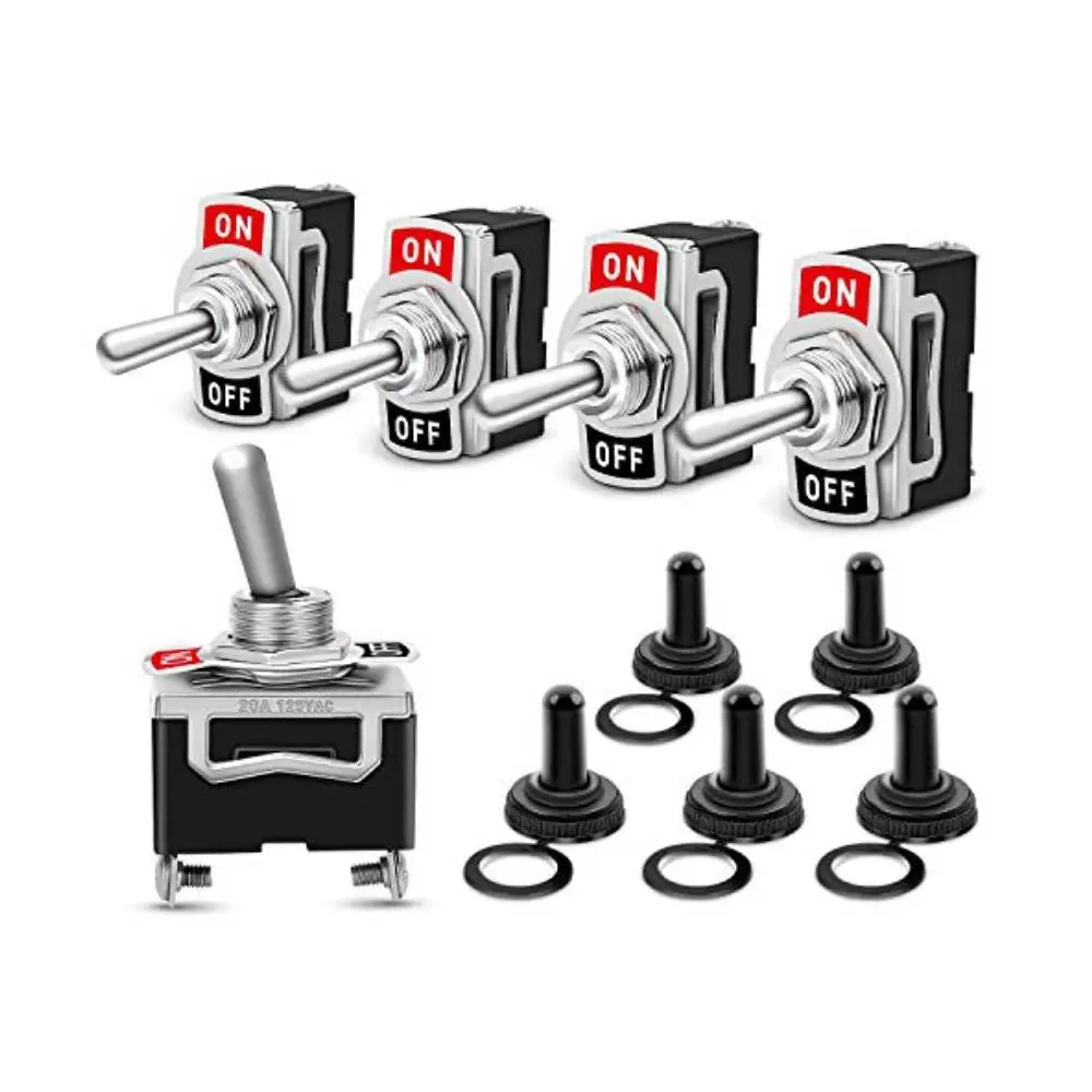 Nilight Heavy Duty SPST 2-Pin ON/Off Rocker Toggle Switch for Lighting, Outdoor Use, 15A 250V/20A 125V, Metal Bat, Waterproof Cap Boot Cover, Marine Ready, Easy to Install, 5-Pack with 2-Year Warranty