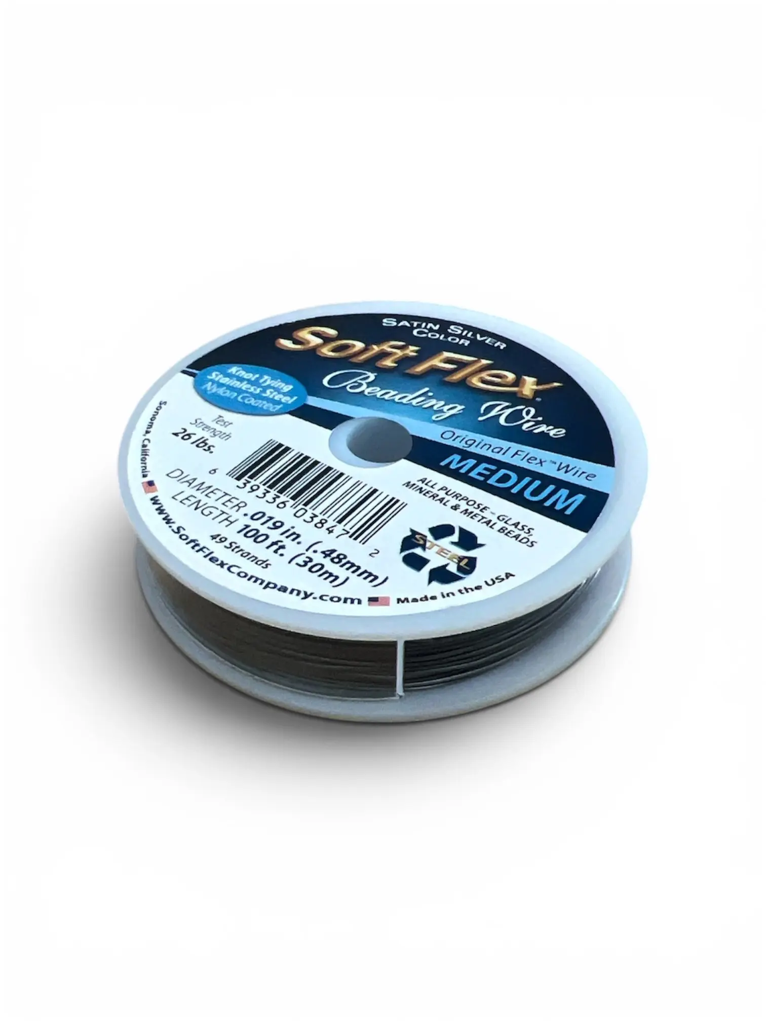 SoftFlex Beading Wire for DIY Jewelry Making, Medium Gauge, 0.019 in Diameter, 100 ft Length